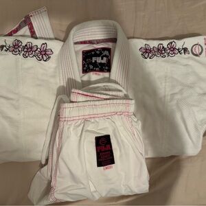 Fuji White Kimono/Gi with Pink Floral Embroidery